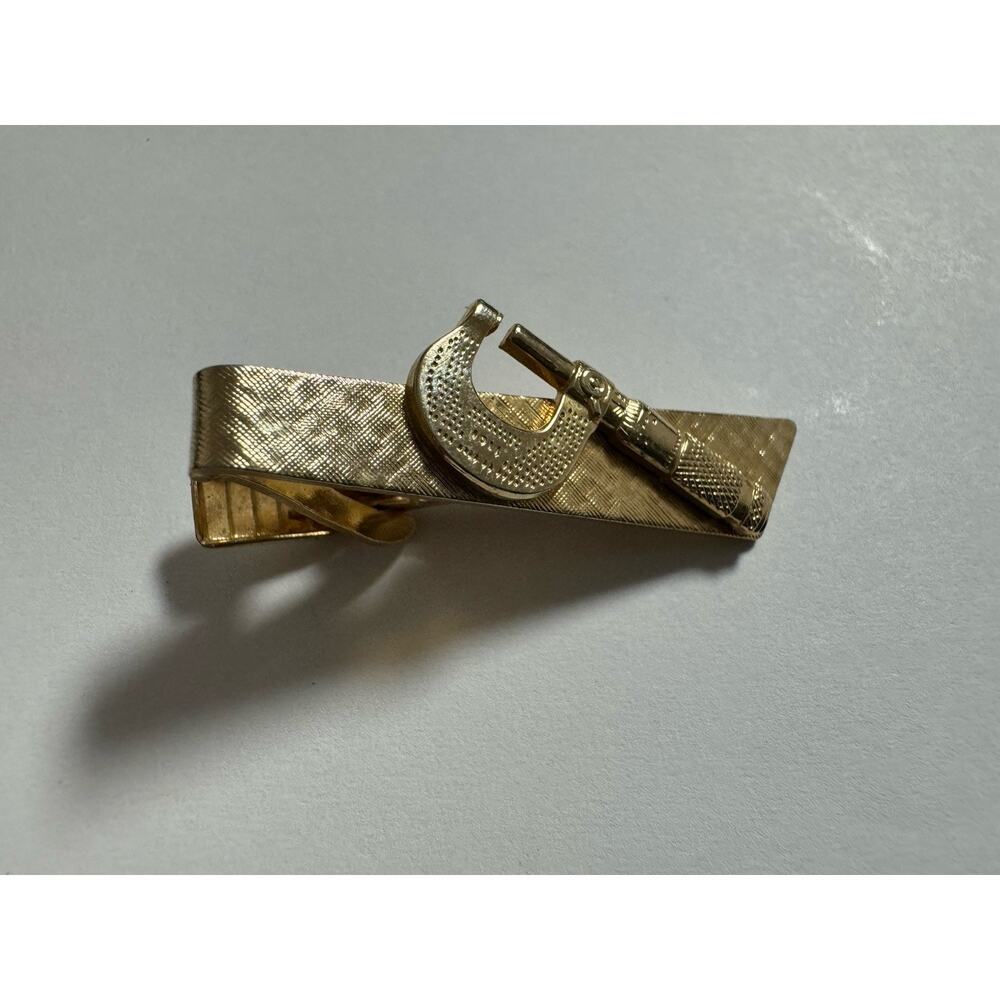 Tie Clasp Clip Vintage Micrometer Engineering Machinist Tool Gold Tone